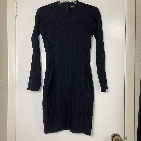 RAG & BONE black cinched ribbed long sleeve stretch bodycon dress size Small - Picture 1 of 5